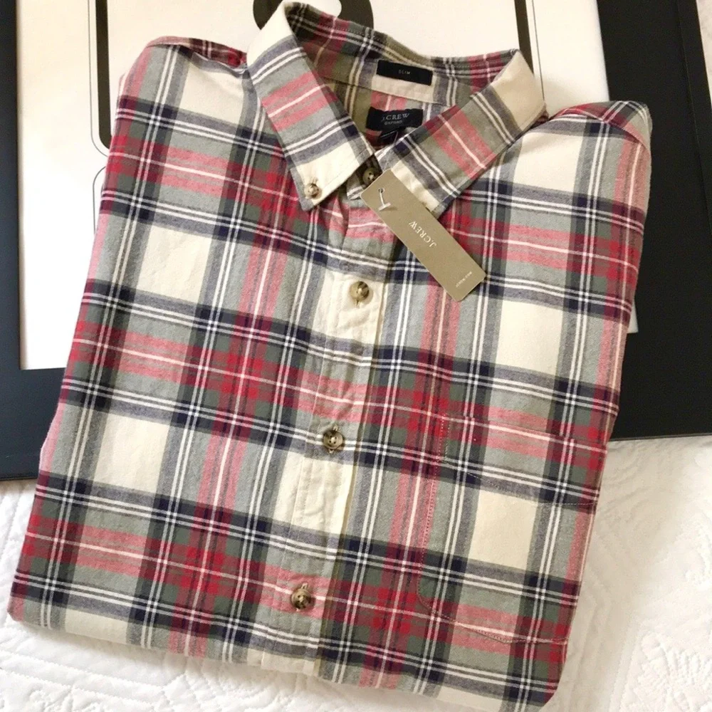 NWT J. Crew Men’s Plaid Slim Fit Oxford